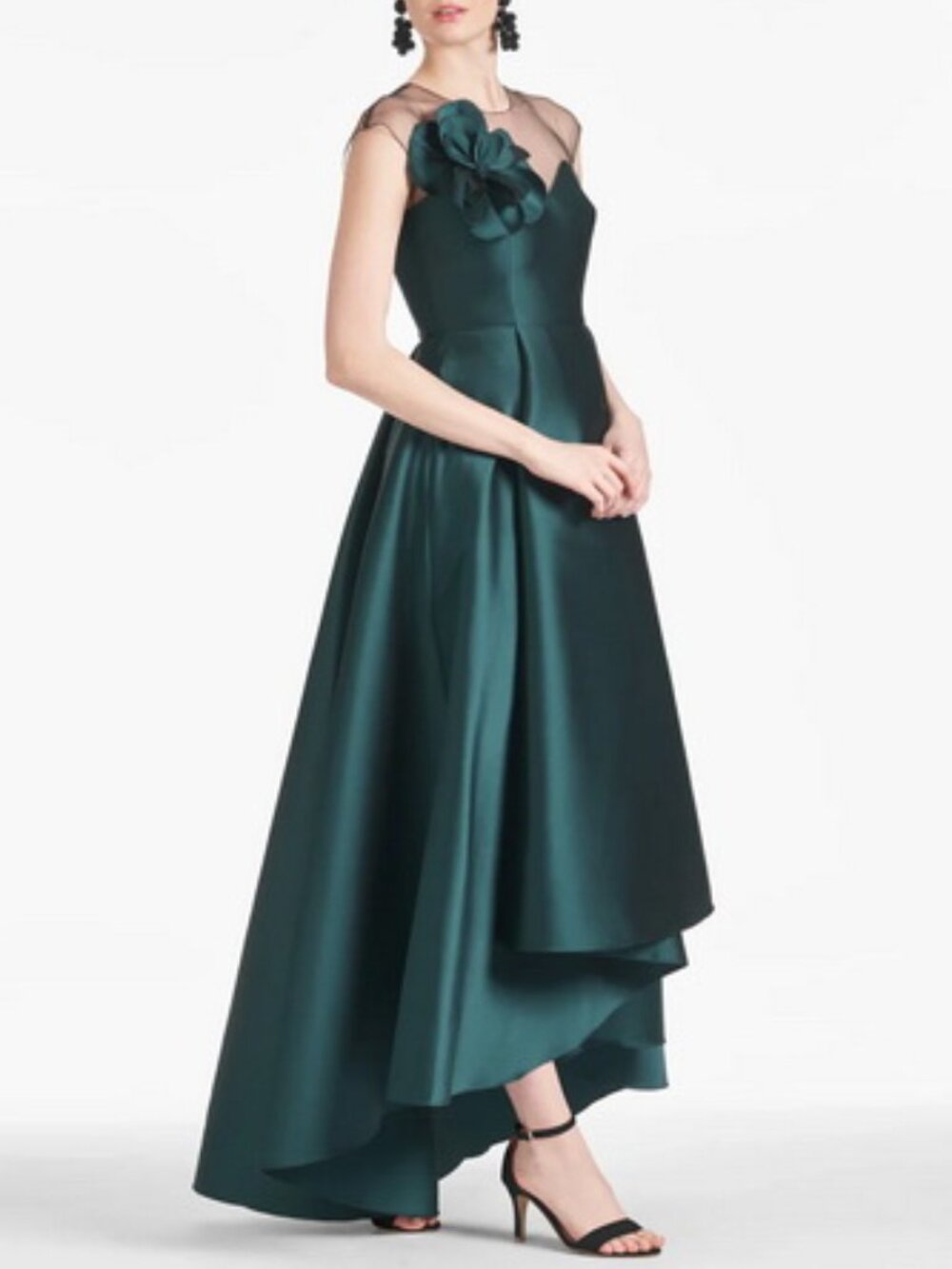 Sachin + Babi Forest Green Blakely Satin Gown High Low Dress - Picture 3 of 4